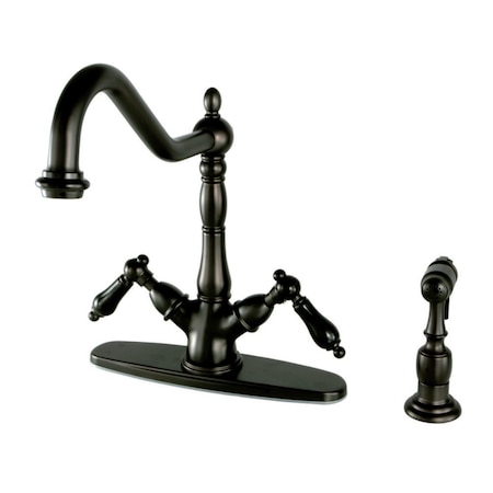 Kingston Brass KS1235PKLBS 8" Centerset Deck Mnt Kitchen Faucet W/Brass Sprayer, Brnz KS1235PKLBS